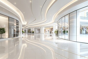 A large mall with a tree in the center and many stores