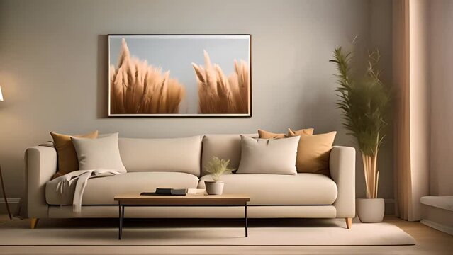 Furnished Living Room With Wall Painting Generative AI