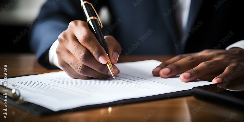 Poster real estate agent and client discussing terms and conditions of a property agreement. concept real e
