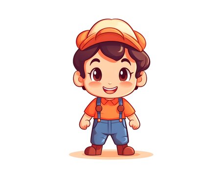 Cheerful Cartoon Boy in Casual Attire Exploring Outdoors with Enthusiasm