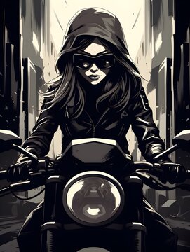 Cloaked Biker Traversing the Shadowy Urban Landscape