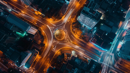 Top view of the ring road traffic expressway is an important infrastructure. Roads and roundabouts Multi-storey motorway intersection