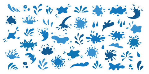 Water drops and splash silhouette collection in simple doodle style. Set different liquid shapes and silhouette.