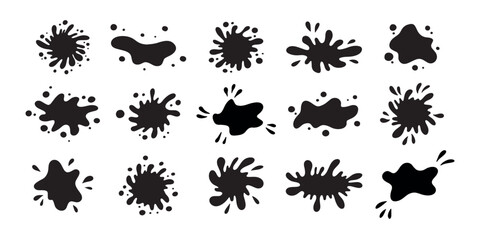 Water drops and splash silhouette collection in simple doodle style. Set different liquid shapes and silhouette.