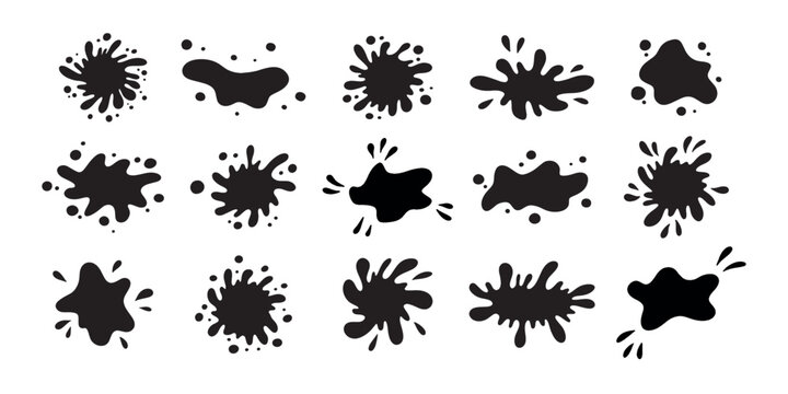 Water drops and splash silhouette collection in simple doodle style. Set different liquid shapes and silhouette.