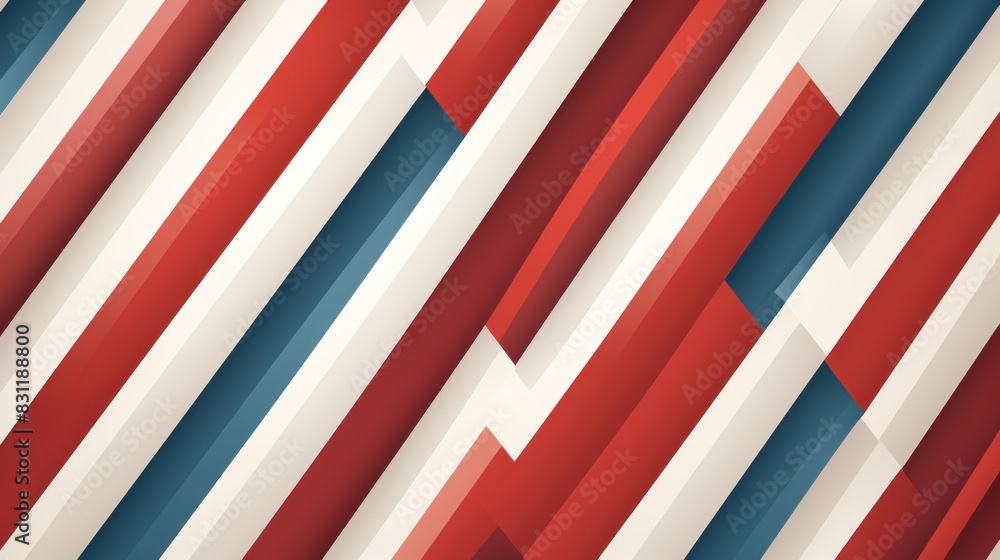 Poster an abstract geometric backdrop with red and white chevron patterns