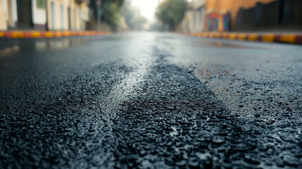 Low angle shot of empty asphalt road in city Pass by modern buildings and beautiful urban architectural landscapes in summer.