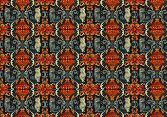 Wallpaper cat patterns composition and retro background