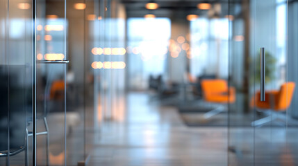 Blurred image of office building View inside the blurred background to the reception hall. Modern, luxurious white room space and the glass wall windows of the building