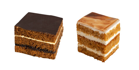 Traditional polish piernik isolated, desert pryanik or sponge cake with spices and honey. Square piece