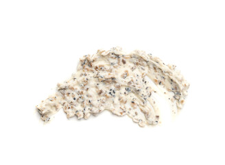 Creamy truffle sauce smear isolated, tuber melanosporum mushroom pasta, truffle cheese sauce
