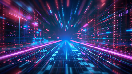 Abstract technology background Neon circuit board with bokeh effect High tech and dark background connection system with binary code and circuits. 3D rendering.