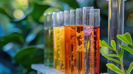 Test tubes with samples in nature. Selective focus.