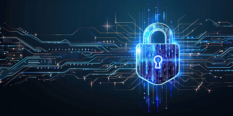 Digitaler Schutz: Hintergrundbanner zur Cybersicherheit mit Schloss Symbol