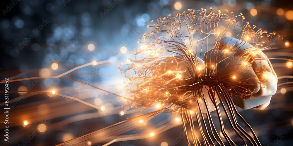 Poster closeup of merging brown technology and artificial intelligence elements. concept technology, artifi