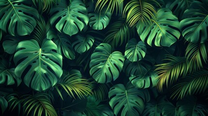 An abstract botanical background of tropical leaves, branches, and leaves. Perfect for banners, prints, decor, wall art, and decorations.