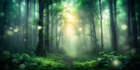 Obraz premium Mystic Forest Blur: A dark, green and grey blurred background evoking the mysterious ambiance of a dense forest. 