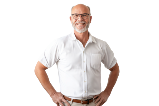 Smiling Middle-Aged Caucasian Man with Glasses in a White Shirt - Powered by Adobe