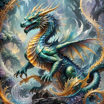 An AI generated illustration of Crystal colorful marine dragon