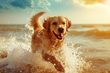 Seaside Happiness: Golden Retriever's Escape