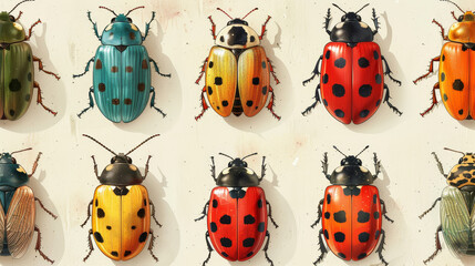 The art of a colorful collection of Gathering of Ladybug.
