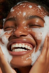 Graceful Pampering: Close-Up of Luxurious Face Washing