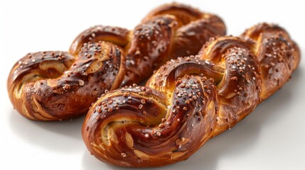 Intact braided pretzel with salt. Artisan bakery pastry product. Grocery store bread item. Breakfast or lunch menu clipart.