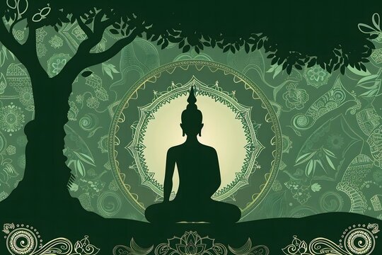 illustration of Buddha meditating under a tree