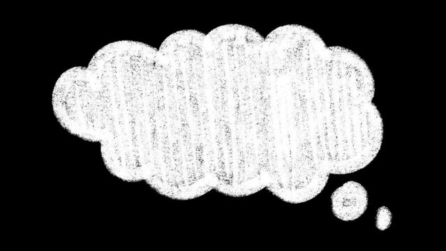 White doodle speech bubble, animated, alpha channel. Drawn texture, pencil drawn, hand draw. Dialogue, discussing, conversation, thoughts, quote. Transparent background. Frame by frame animation.
