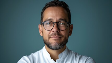 Obraz premium Portrait of a positive European male on a solid background