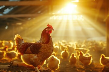 Golden Farm Bliss: Sunlit Joy for Free-range Chickens