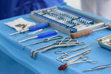 Surgical instruments in the operating room. Orthopedics and traumatology. The process of surgery....