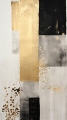 Abstract Image, Granular Drawing, Charcoal and Gold Leaf on Paper, Wallpaper, Background, Cell Phone and Smartphone Cover, Computer Screen, Cell Phone and Smartphone Screen, 9:16 Format - PNG