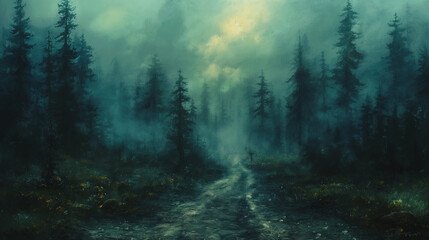 Obraz premium A forest with a path through it