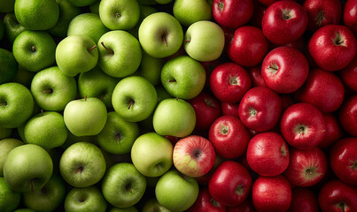 A pile of red apples and green apples, top view, high resolution photography, high quality photo, high definition picture