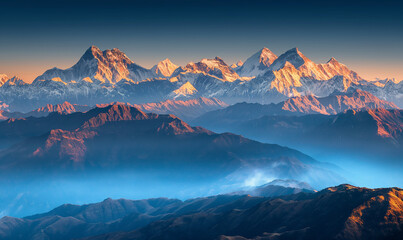 Photograph of sunrise over the Himalayas