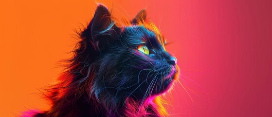 Naklejka premium Himalayan Cat portrait, vibrant pop art style, geometric colorful design focus on, surreal, silhouette, digital studio backdrop