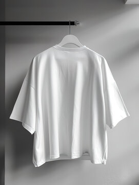 White Blank T-Shirt Hanging on Clothes Rack, Mockup