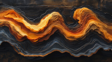 A series of waves made of paper with a brown and black color scheme
