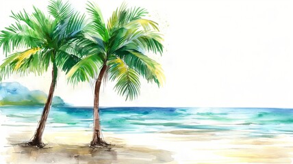 Watercolor painting of palm trees isolated on white background