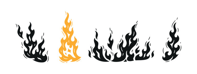 Set of Fire Flames. Campfire. Bonfire Hand drawn. Vector illustration. © AllNikArt