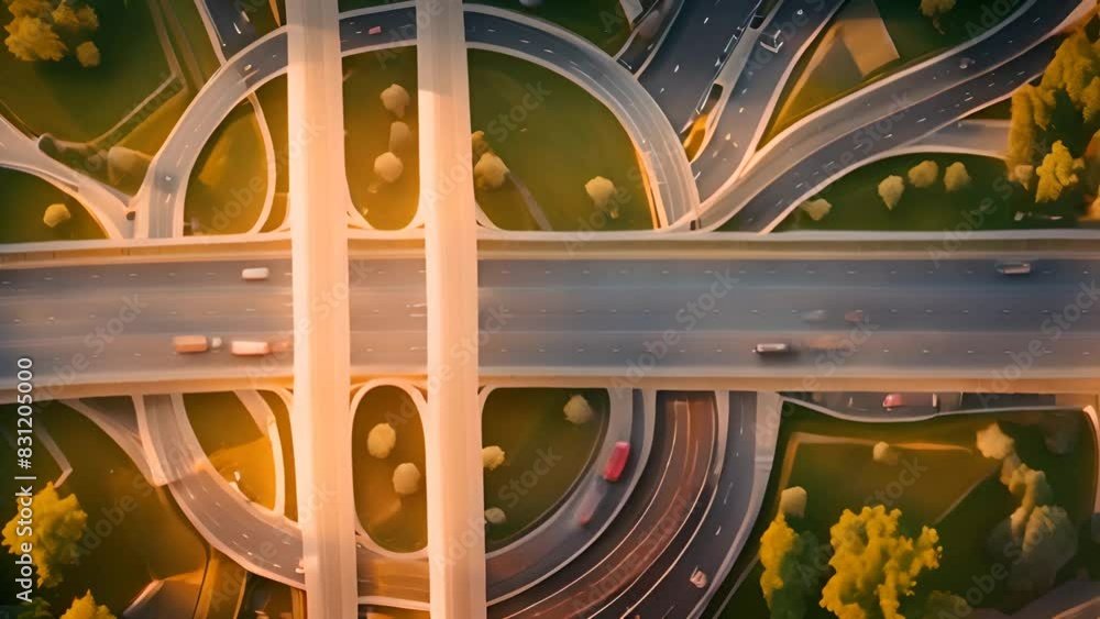 Poster Aerial View of a Highway Intersection in a City Generative AI