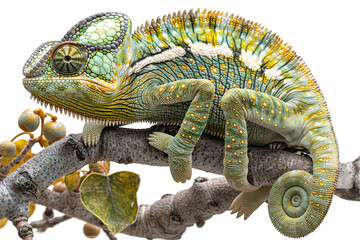 Obraz premium side view chameleon isolated on transparent background ,generative ai