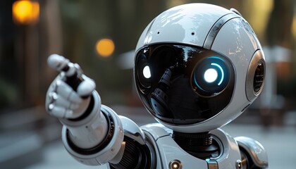 A robot with a blue eye pointing to the right by AI generated image