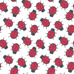 Ladybug pattern color doodle sketch illustration. Cute baby character bugs on white background. Funny ladybugs print, vector graphics