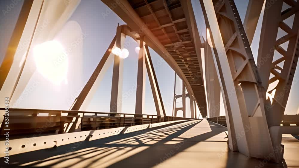 Aufkleber sunlight filtering through metal beams of bridge generative ai