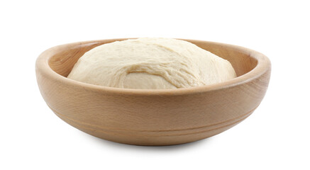 Raw dough in bowl isolated on white