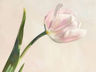 Artistic depiction of a delicate pink tulip in bloom with soft pastel background, perfectly capturing the essence of spring's beauty.