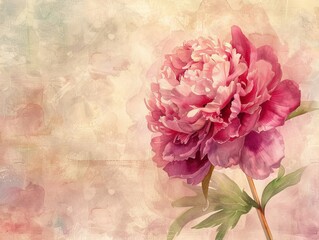 Beautiful watercolor painting of a pink peony flower with a soft, pastel background, perfect for decor and artistic inspiration.