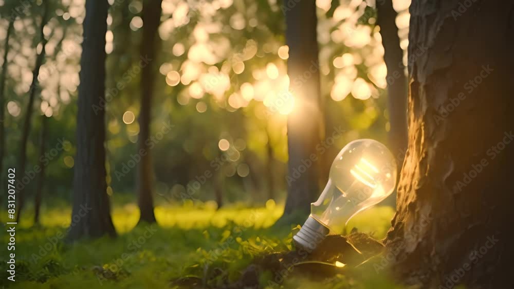 Poster light bulb next to tree on ground generative ai